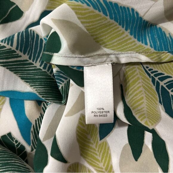BR XL Beautiful White Green Cream Tropical Leaf Print Long Sleeve Blouse - Picture 15 of 16